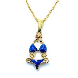 Gold and Blue Bikini Pendant Necklace